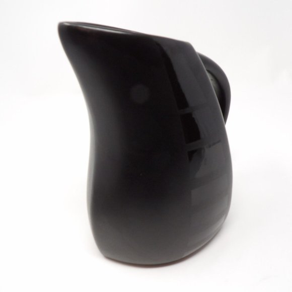 Vintage Black Tone on Tone Glazed Ceramic Pitcher Matte with Glossy Stripes Uniq - Picture 8 of 10